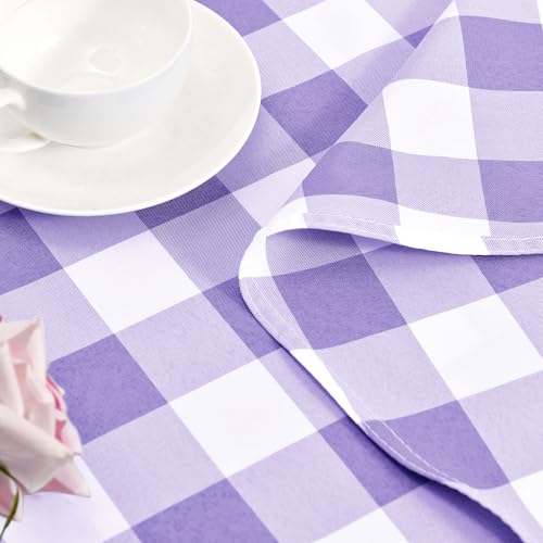Waterproof Checkered Round Tablecloth 120 Inch - Purple & White, Spill-Proof