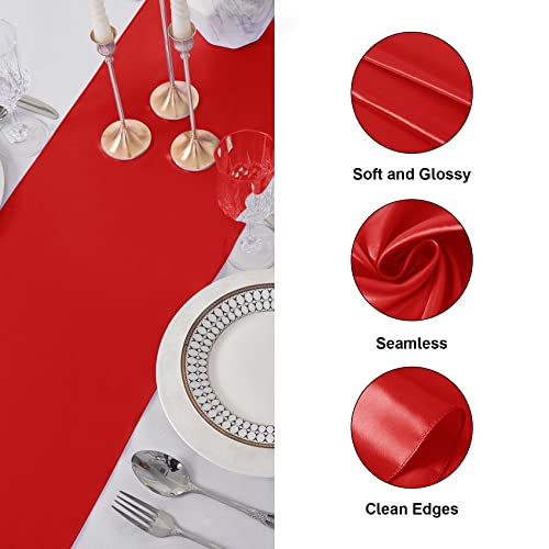 24 Pack Satin Table Runner 12x108 Inches for Wedding Party Banquet Decorations - Scarlet