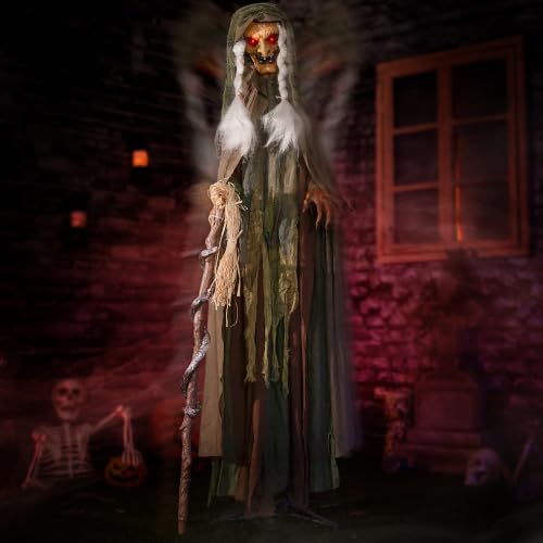 Animated 69-Inch Talking Witch Halloween Prop with Sound & Light-Up Eyes