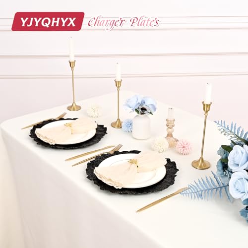 50 Pack Black 13-Inch Reef Charger Plates - Elegant Disposable Tableware