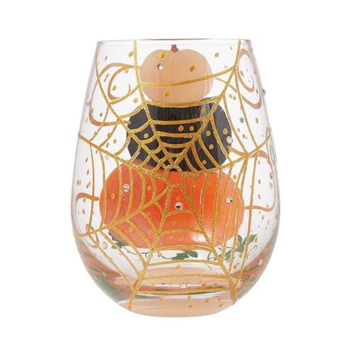 Halloween Jack-O-Lantern Stemless Wine Glass - Hand-Painted 20oz, Glow-in-the-Dark