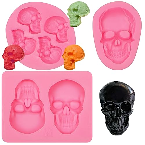 3D Skeleton Skull Silicone Mold for Halloween Cake Decoration and Crafts - 3 Pcs