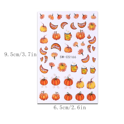 Fall Nail Stickers 6 Sheets Thanksgiving Nail Art Decals Pumpkin Maple Leaves Style 1