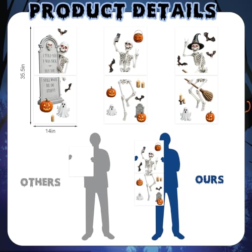 Halloween Window Clings - Extra Large Skeleton Decals for Indoor & Outdoor Glass, Reusable Party Decorations