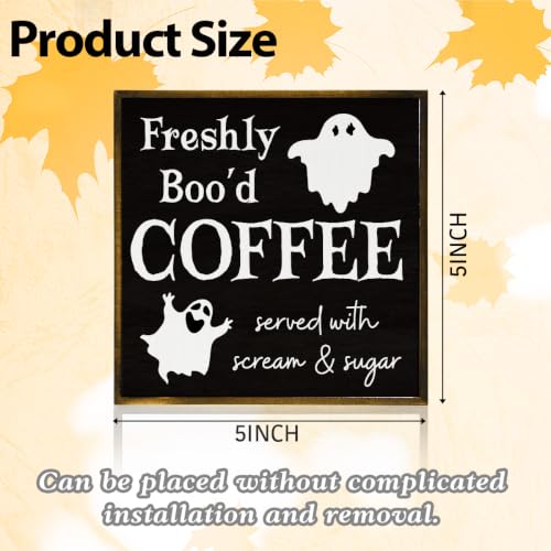 Halloween Coffee Wood Sign - Ghost Black Decor for Table, Home & Office - Variation: Coffee