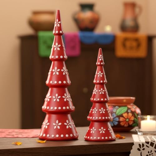 Mexican Christmas Decor Figurines - Boho Terracotta Santa & Reindeer Set