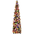 Halloween Tree Decorations with Lights - 5FT Black Purple Collapsible Tinsel Tree with Pumpkins & 8 Lighting Modes