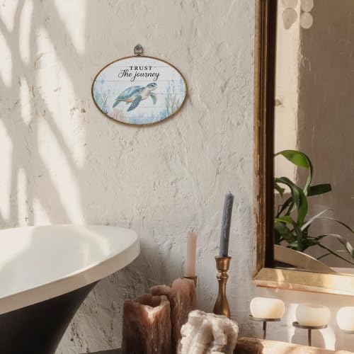 Coastal Sea Turtle Oval Wall Art Decor - 11.4x8.6 Inches, Ready to Hang