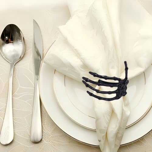 Gothic Skeleton Hand Napkin Rings Set - Halloween Table Decor, 6 Pack