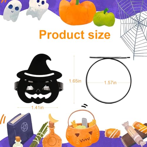 Halloween Napkin Rings Set of 12 - Black Pumpkin with Hat Metal Holders - Fall Party Decor