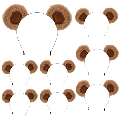 8 Pack Bear Ears Headband for Women Men - Cute Animal Costume Hair Accessory - Brown & Black