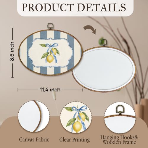 Blue and White Lemon Fruit Oval Wall Art Decor - 11.4x8.6 Inch - Lemon 6