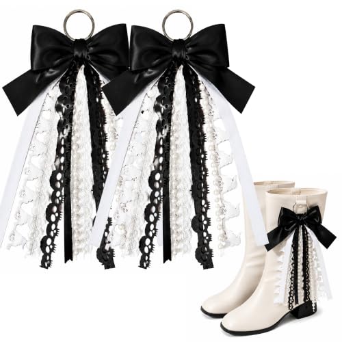Halloween Cowgirl Boot Decorations, Black Satin Bow & Skull Ghost Ribbons - 2 Pcs