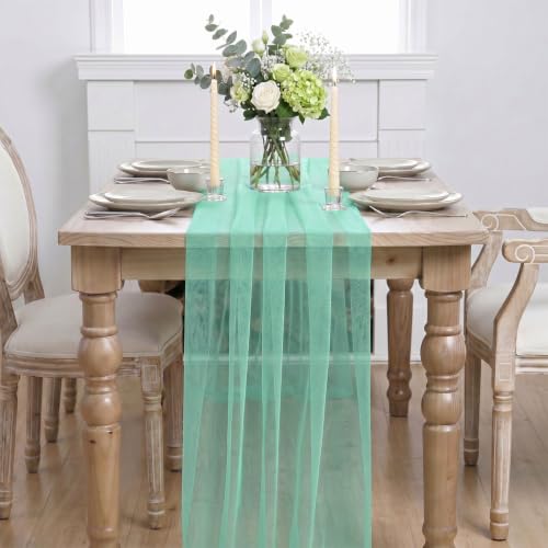 3Pcs Turquoise Gauze Table Runner 28x120 Inch - Seasonal Wedding Party Decor