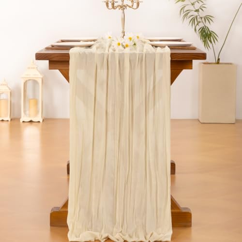 Beige Cheesecloth Table Runner 10ft for Wedding Party Home Decor - Set of 10