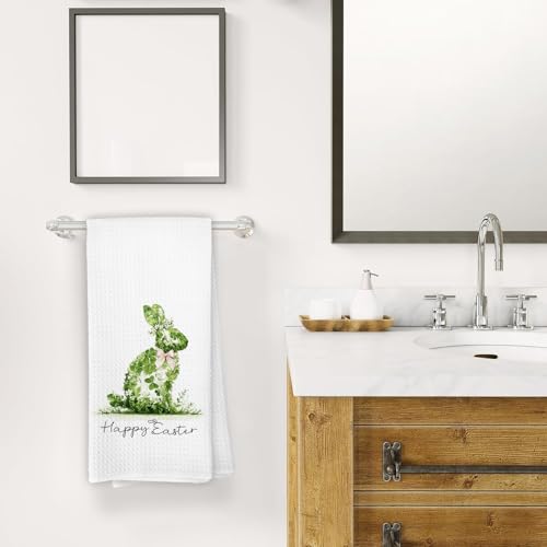 Green Bunny Easter Kitchen Dish Towels - Farmhouse Spring Hand Towels, 16x24 Inches