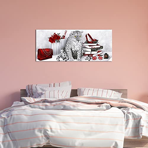 Red Leopard Canvas Wall Art Prints for Bedroom Girl Gift - Modern Giclee Artwork