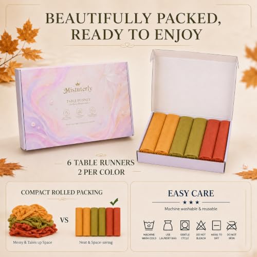 Fall Decor Chiffon Table Runner Set - Orange, Green & Terracotta, 6PCS with Variation Orange Green Terracotta