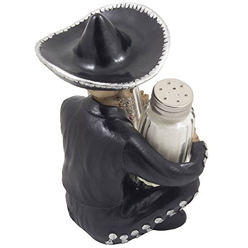 Dia de Los Muertos Skeleton Salt and Pepper Shaker Set with Decorative Figurine Holder