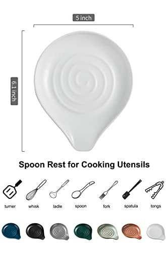 Ceramic Spoon Rest - White Kitchen Spoon Holder for Stove Top - 6.1x5 Inches - LAUCHUH