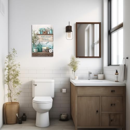Teal Bathroom Wall Art Funny Sign Canvas Print Farmhouse Toilet Decor 12 x 18 Variation of THIS listing