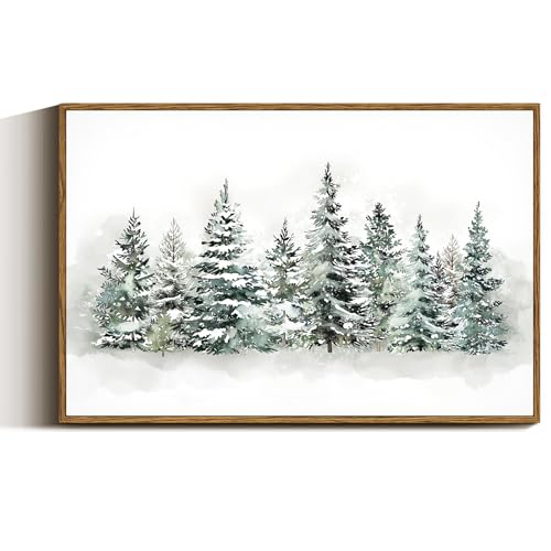 Large Framed Canvas Wall Art - Pine Forest Winter Scene, 16x24in, Rustic Holiday Decor - Pine Forest / 24"L x 16"W