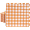Orange Gingham Paper Napkins - Fall 6.5 Inch Scalloped 2-Ply, 80 Pack