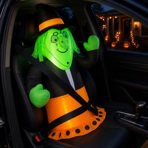 Halloween Inflatable Witch Car Decoration - 3.5 ft Passenger Seat Accessory