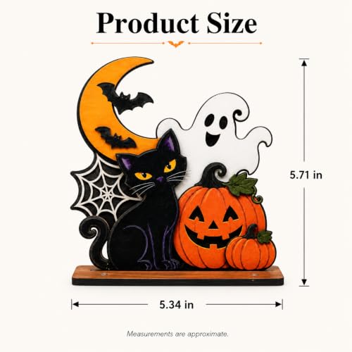 Halloween Wooden Tabletop Decoration - Cute Ghost Pumpkin Black Cat Shelf Sign