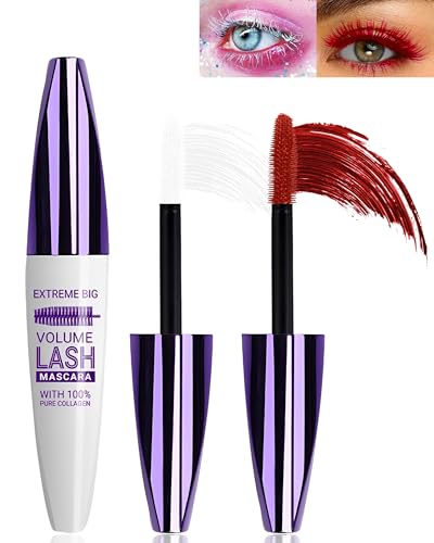 Colored Waterproof Mascara for Eyelashes - White + Red, 5D Lengthening & Volumizing