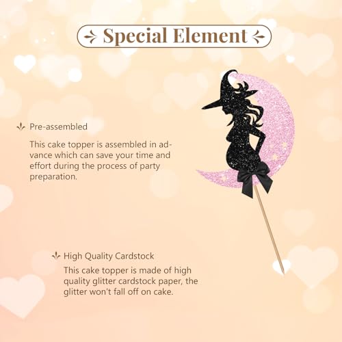 Pink & Black Witch Cake Topper Baby Shower Celebration Decoration