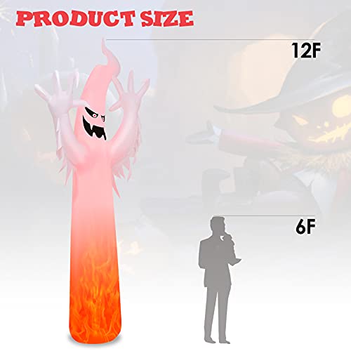 12 Ft Halloween Inflatable Ghost with Rotating Flame LED Lights Garden Decor
