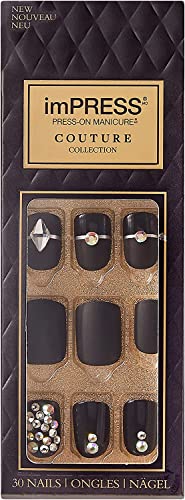 Black Short Length Press-On Nails Manicure Kit with Rhinestone Accents - Lavish