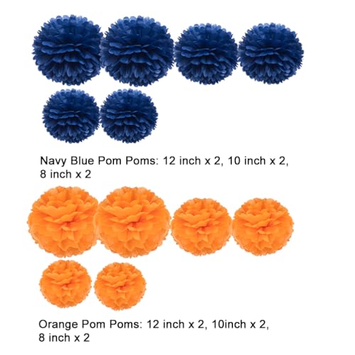 AWELL Royal Blue and Orange Tissue Pom Poms Paper Flower 12pc - Black Variation