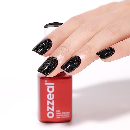 Ozzeal Glitter Gel Nail Polish - Black Iridescent Glitter, 0.5 Fl Oz Summer Sparkle