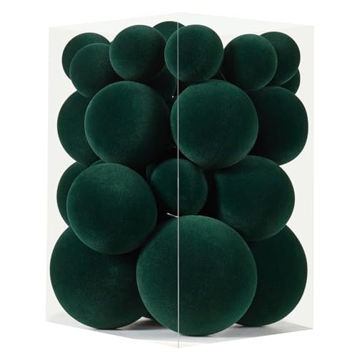 Green Velvet Christmas Ornaments Set 38Pcs Flocked Shatterproof Holiday Decorations