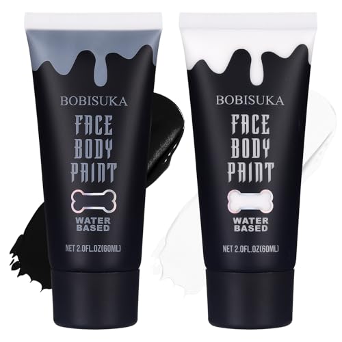 Black and White Face Body Paint Kit - Water Based, Non-Toxic, Halloween Cosplay