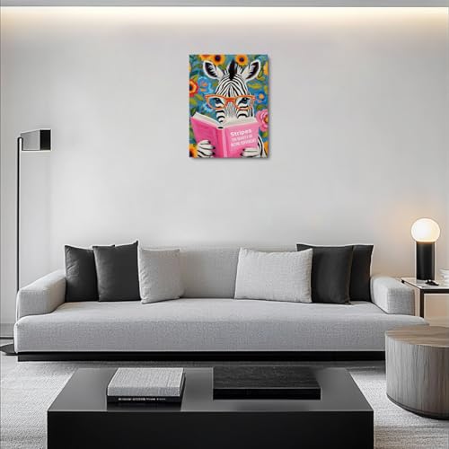 Zebra Reading Wall Art Canvas Print - Animal Book Lovers Gift - Variation of Zebra Reading 538