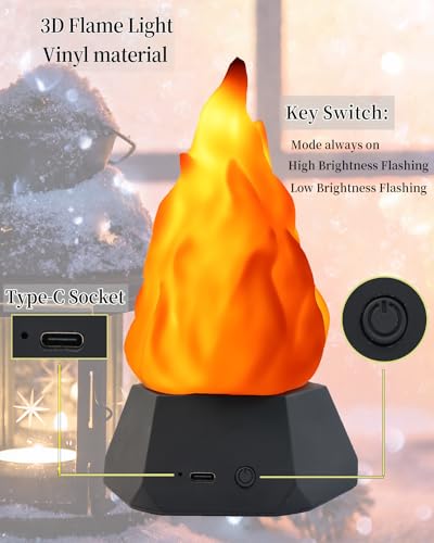 2PCS Rechargeable Fake Fire Lamp LED Night Lights with Flickering Flames, 3 Modes for Indoor & Outdoor Decor