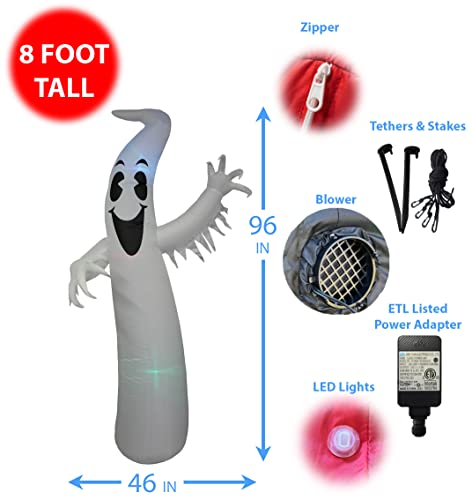 8 Ft Tall Lighted Inflatable Ghost Monster Halloween Decor with Color Changing LEDs