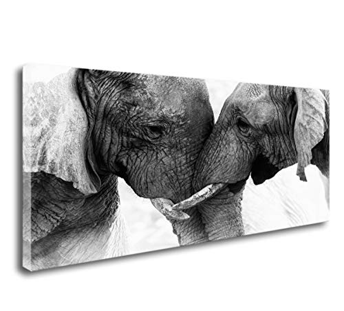 48 Inch Black and White Elephant Wall Art Canvas Painting - Ready to Hang for Living Room Bedroom Office