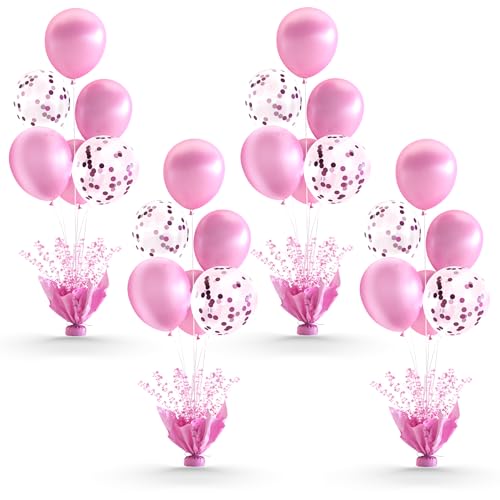 Pink Balloon Centerpiece Kit with 4 Reusable Stands and Confetti Balloons - Girls Birthday Party Decor - Variation of THIS listing