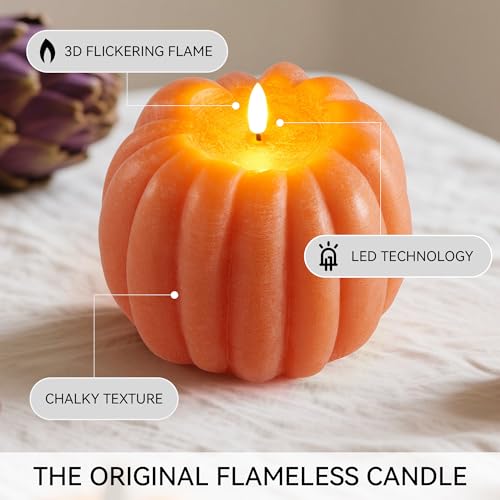 Velsyn Flameless Pumpkin Candle - Orange Fall Decor for Home, 5.6"