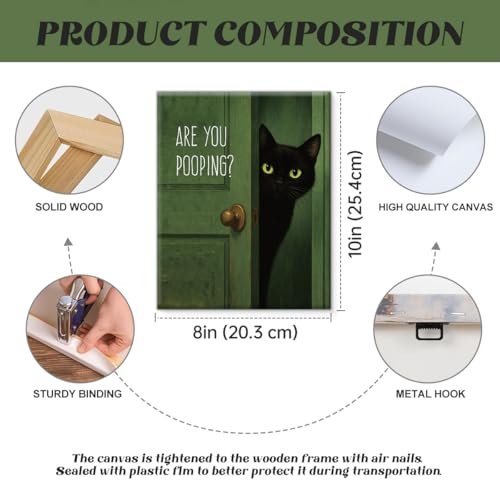 Funny Black Cat Bathroom Wall Art Print - Pooping Variation, 8x10 Canvas Framed