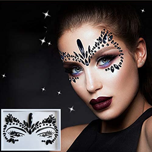 Black Halloween Face Gems Collection 3 - 2 Sheets Resin Glitter Stickers for Face Makeup & Decorations