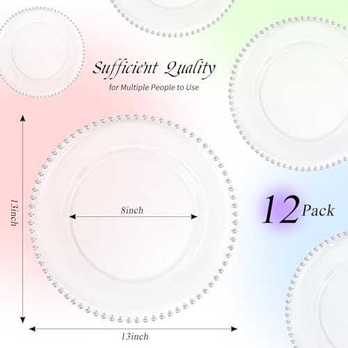 12 Pack Clear Plastic Charger Plates with Silver Beaded Rim - 13 Inch