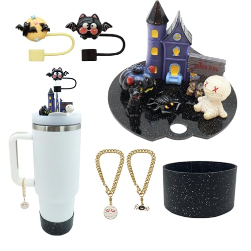 Halloween 40oz Stanley Cup Lid Topper Decoration Set with Straw Covers & Base - Replaces 2