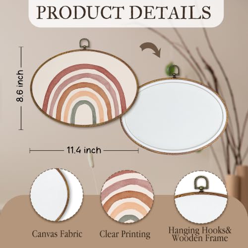 Boho Rainbow Oval Wall Art Decor - Neutral Canvas Artwork for Home & Nursery