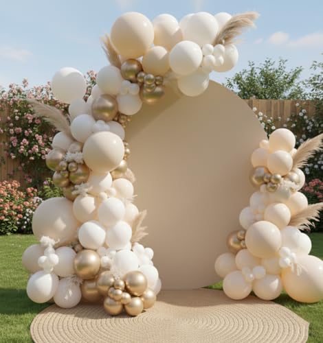 Sand White and Gold Balloon Arch Kit - 140Pcs Boho Wedding & Party Decorations