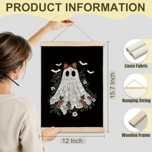 Gothic Witchy Halloween Lace Ghost Canvas Wall Art - 12x16, Linen Style Decor